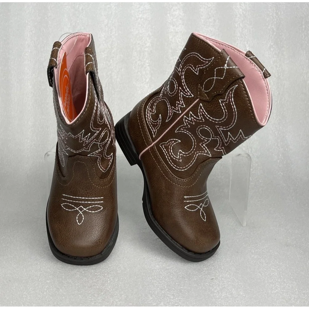 Wonder Nation Brown Pull-on Square Toe Cowboy Cowgirl Boots Toddler Girls Size 8
